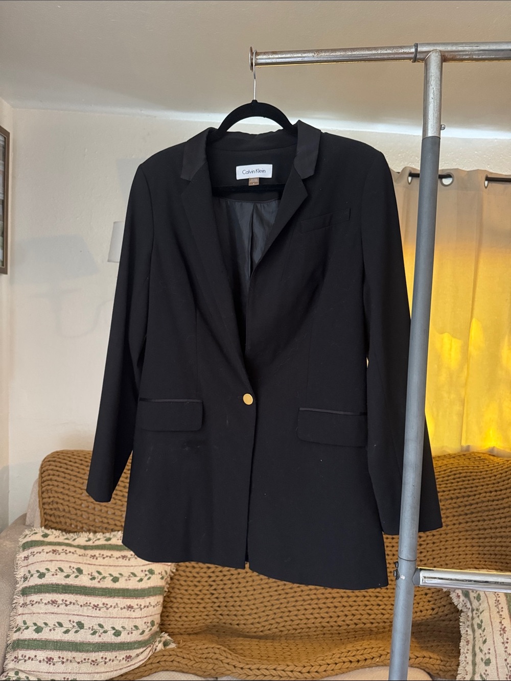 Calvin Klein Black Single-Button Blazer with Gold Button
